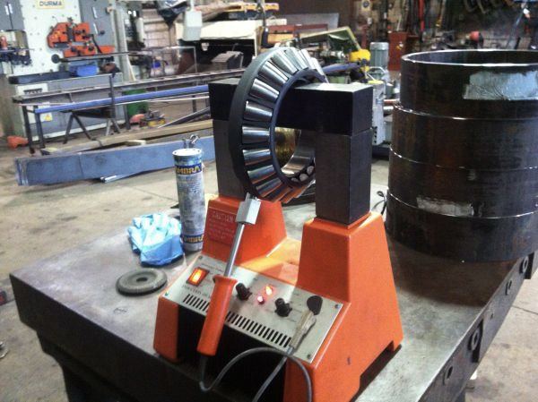 Bearing heater in the Valentine Engineering workshop, preparing a large thrust bearing